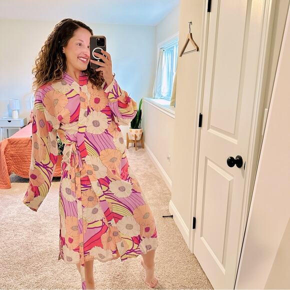 Rachel Comey Pink Purple Pop Floral Silk Robe Dress XS/S Oversized - Picture 1 of 16